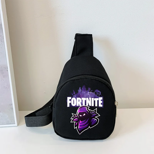 Fortnite Umhängetasche mit Game-Print für Kinder, Mini-Brusttasche, klassische schwarze Schultertasche und Geldbörse, geeignet für Schule und Outdoor-Aktivitäten