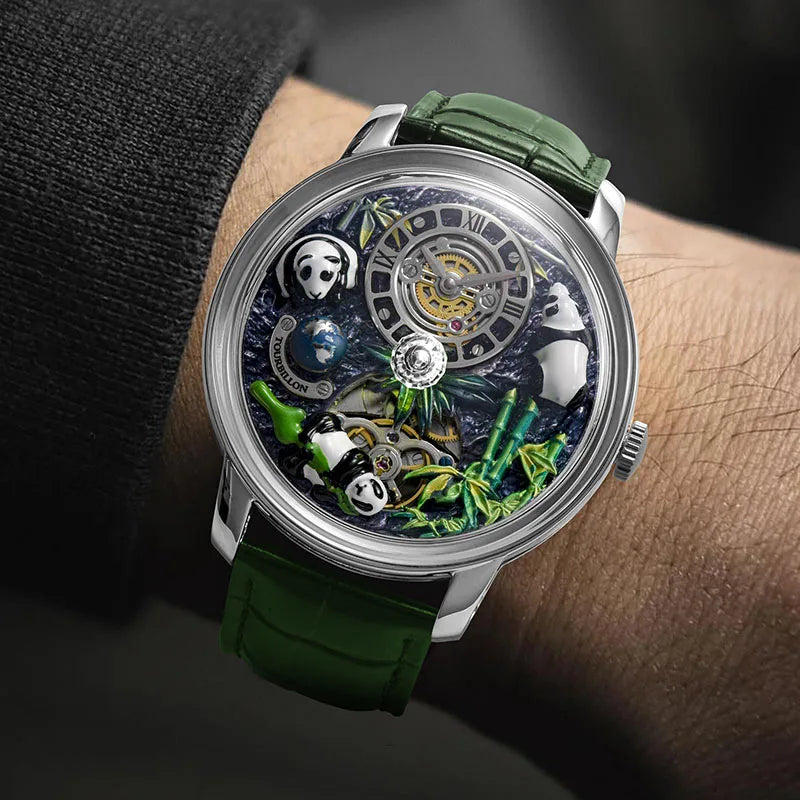 2025 PINDU New Panda Series National Treasure Symbol Men Mechanical Watch Rotating Crystal Ball 45.5MM Wristwatches Men M2791B