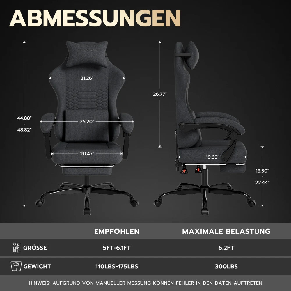 Gaming Chair Fabric Office Chair, Massage Gaming Chair with Headrest, Ergonomic Racing Gaming Seat with Footrest, for Relaxing