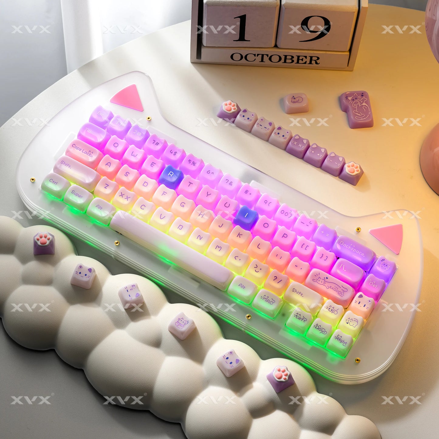 Keycaps XVX 148 Teclas Tema Gato Perfil MAO Keycap Coreana Brilhante e Fofa para Teclado 61 64 68 78 87 96 98 104 108