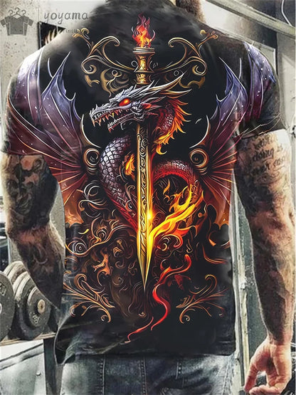 Dragon Print Clothes Men Funny Men's Summer Clothes T-Shirt Men Short Sleeve Tee Dragon Graphic T-Shirts Personalized T-Shirt
