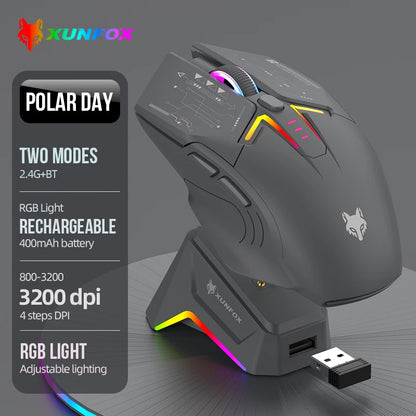 Ratón XUNSVFOX H2 inalámbrico Bluetooth de doble modo con iluminación RGB, para portátil, gaming y oficina, con carga magnética