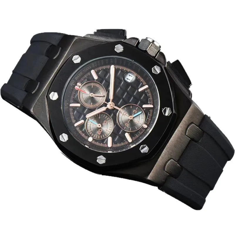 Men's Chronograph Sport Watch Date Display Luxury Chronograph Wristwatch Sport & Business Casual Watch with Rubber Strap