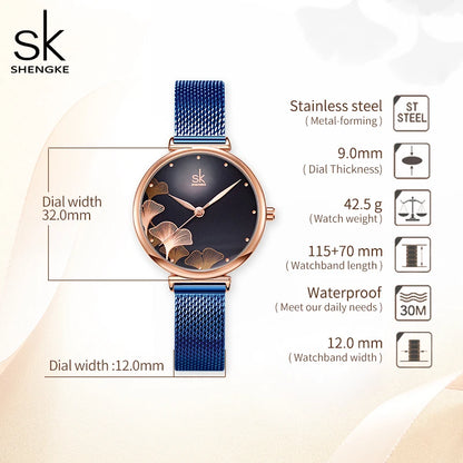 Shengke Originale Design Woman Watches Fashion Lucky Clover Fashion Women's Quartz Wristwatches Top Luxury Elengent Female Clock