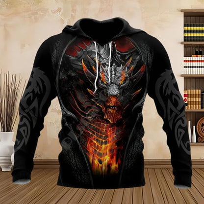 Muške majice s kapuljačom Tattoo Dragon s 3D printom za proljeće i jesen, dugih rukava, uniseks streetwear ležerne majice s kapuljačom za muškarce
