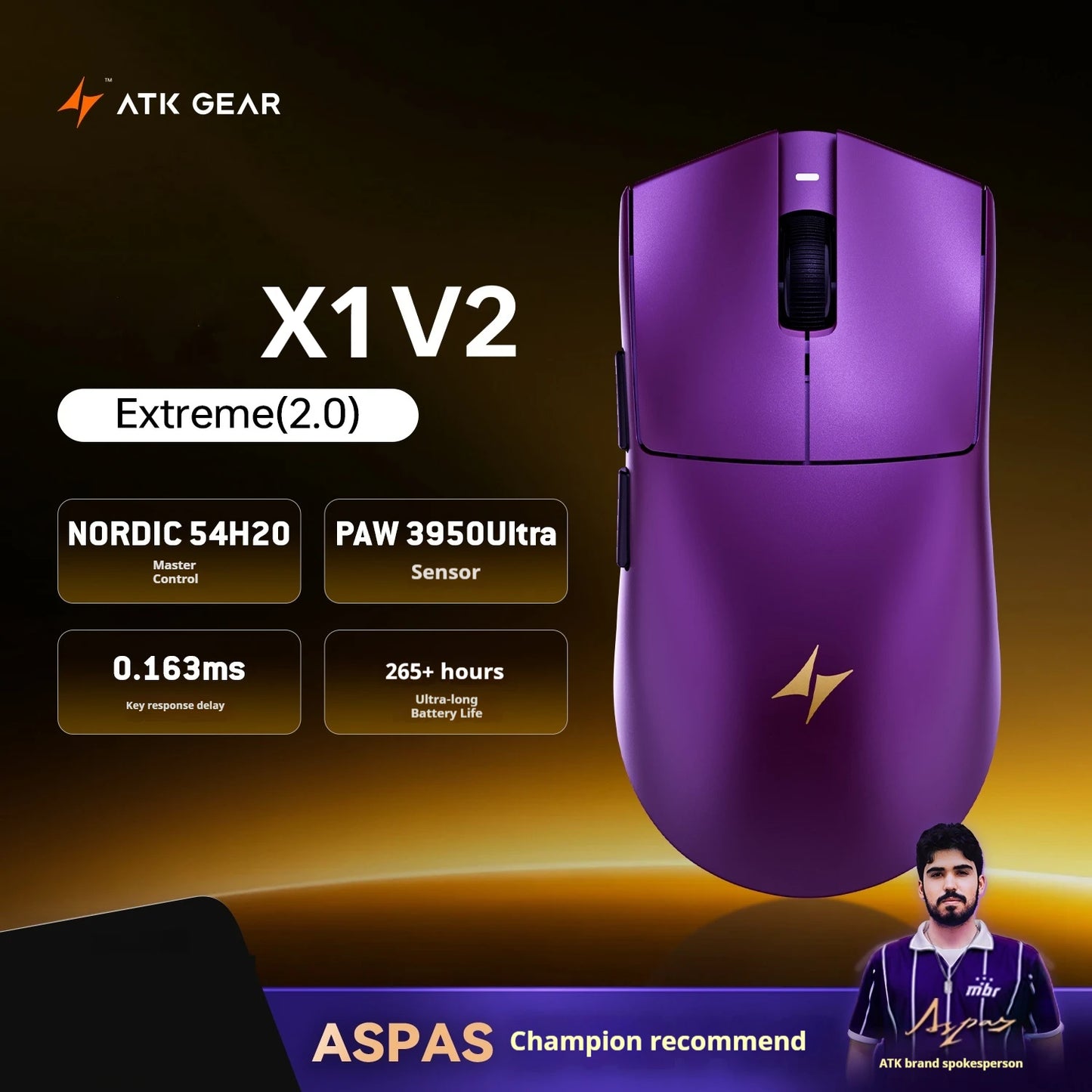ATK X1 V2 Ultimate 2.0 mus trådløs Paw3950 ultralet 54g 750ips 0.163ms lav latenstid 650ips gamer nyt tilbehør gaver
