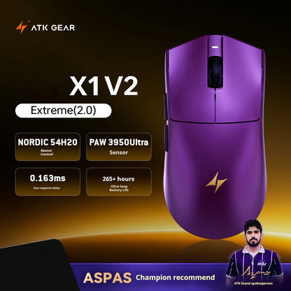 ATK X1 V2 Ultimate 2.0 mus trådløs Paw3950 ultralet 54g 750ips 0.163ms lav latenstid 650ips gamer nyt tilbehør gaver