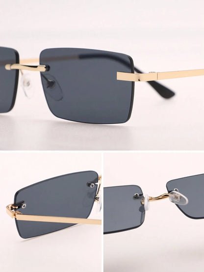 1/2PCS Unisex Metal Square Frame Fashio Rimless Sunglasses For Outdoor Beach Party
