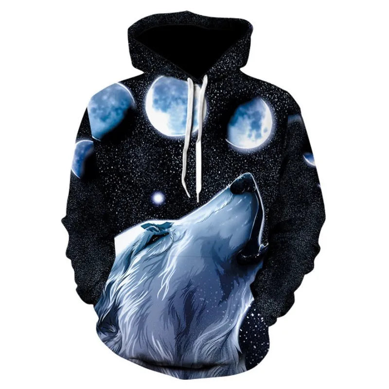 2023 Herren-Oversize-Hoodie mit 3D-Wolf- und Tiermotiv, wilder Krieger, modisches Sweatshirt, locker sitzender Streetwear-Trainingsanzug für Fitness