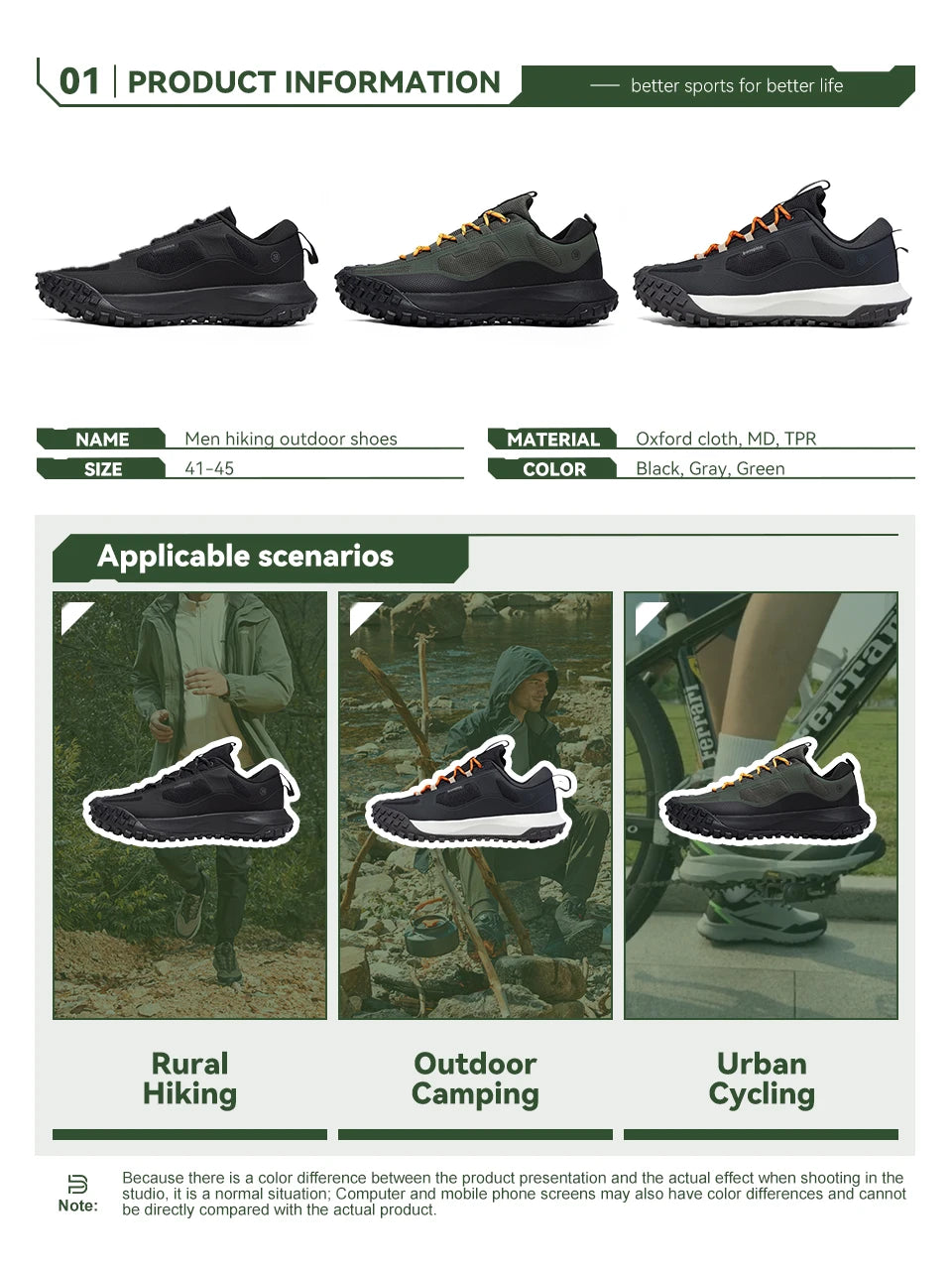 Baasploa Hiking Shoes Men Outdoor Waterproof Camping Resistant Non-Slip Sneakers Casual Lightweight Lace-Up Walking Shoes for Men