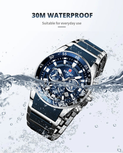 REWARD Relogios Masculino 81011M Sports Silicone Quartz Men's Watch Waterproof Calendar Chronograph Luminous Watches Men Часы