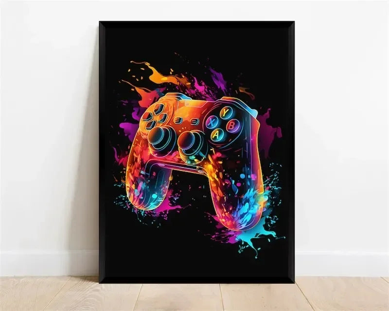 Pop Neon Video Game Character Poster Gamepad Headphones Football Basketball Canvas Print Wall Art Decor Gaming Room Decoration
