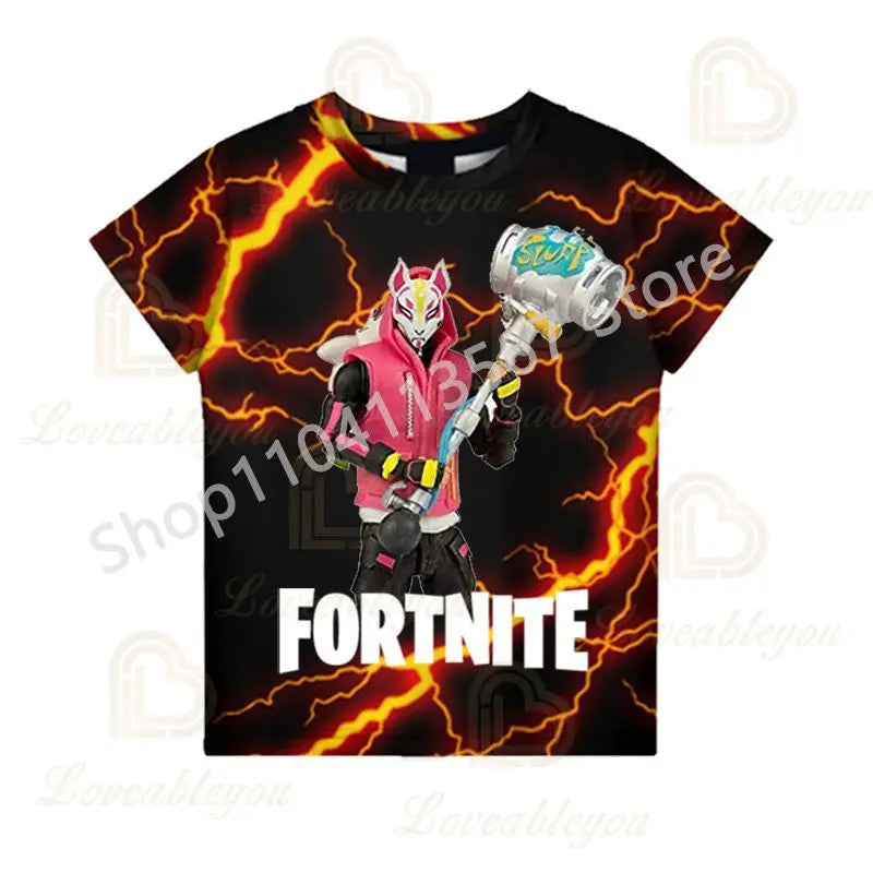 Kinder 100-160cm Hot Sale F-Fortnited Sommer-T-Shirt für Jungen und Kleinkinder, lustige Gaming-T-Shirts, modisches Geburtstagsgeschenk für Mädchen und Jungen