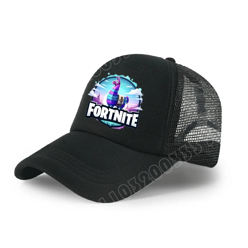 Детска бейзболна шапка Fortnite с принт в анимационен игрови стил, лятна дишаща мрежеста шапка с регулируема козирка, подарък за детски рожден ден