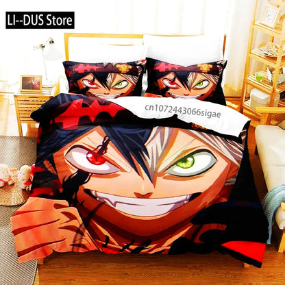 Black Clover Bettwäsche-Set Einzel Doppel Full Queen King Size Anime-Bettbezug-Set für Erwachsene und Jungen 2024 Deckenbezug Kissenbezug