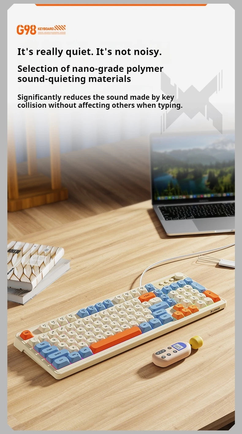 EWEADN G98 Gaming Office Keyboard, film with rainbow Backlit USB Wired Computer External Quiet, Digital area,Digh appearance
