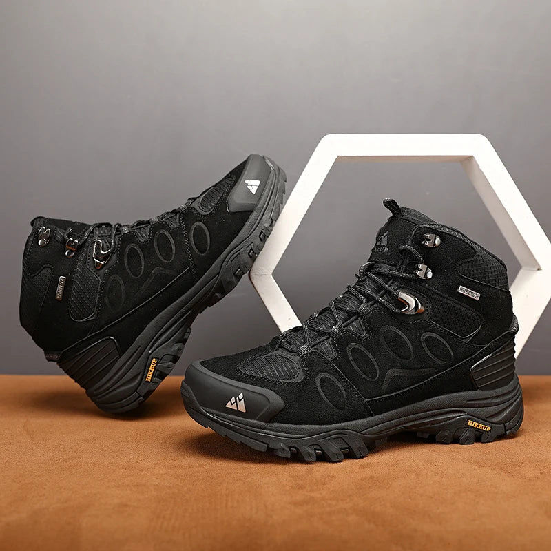 HIKEUP High-Top Men Hiking Boots Winter Outdoor Shoes Lace-Up Non-Slip Sports Casual Trekking Boots Men Suede Warm Shoes