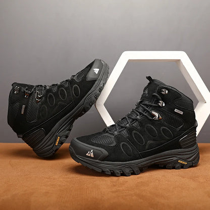 HIKEUP High-Top Men Hiking Boots Winter Outdoor Shoes Lace-Up Non-Slip Sports Casual Trekking Boots Men Suede Warm Shoes