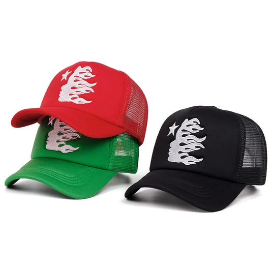 Summer Embroidered Side Face Pentagram Men's and Women's Baseball Hats Outdoor Breathable Sunshade Mesh Hats Truck Driver Hats