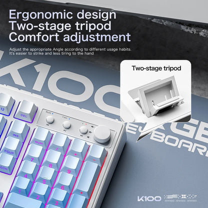 FREEWOLF K100 Wireless Keyboard Quiet with Media Knob|Side-print Backlit|4000mAh|26-Key Rollover Mechanical Feel Keyboard