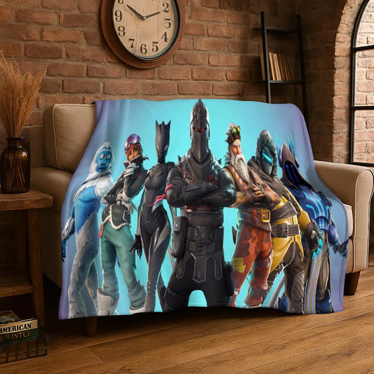 Cartoon F-Fortnite Game Gamer Flannel Blanket Soft Warm Throw Blanket for Bedroom Living Room Bed Travel Camping Picnic Gift