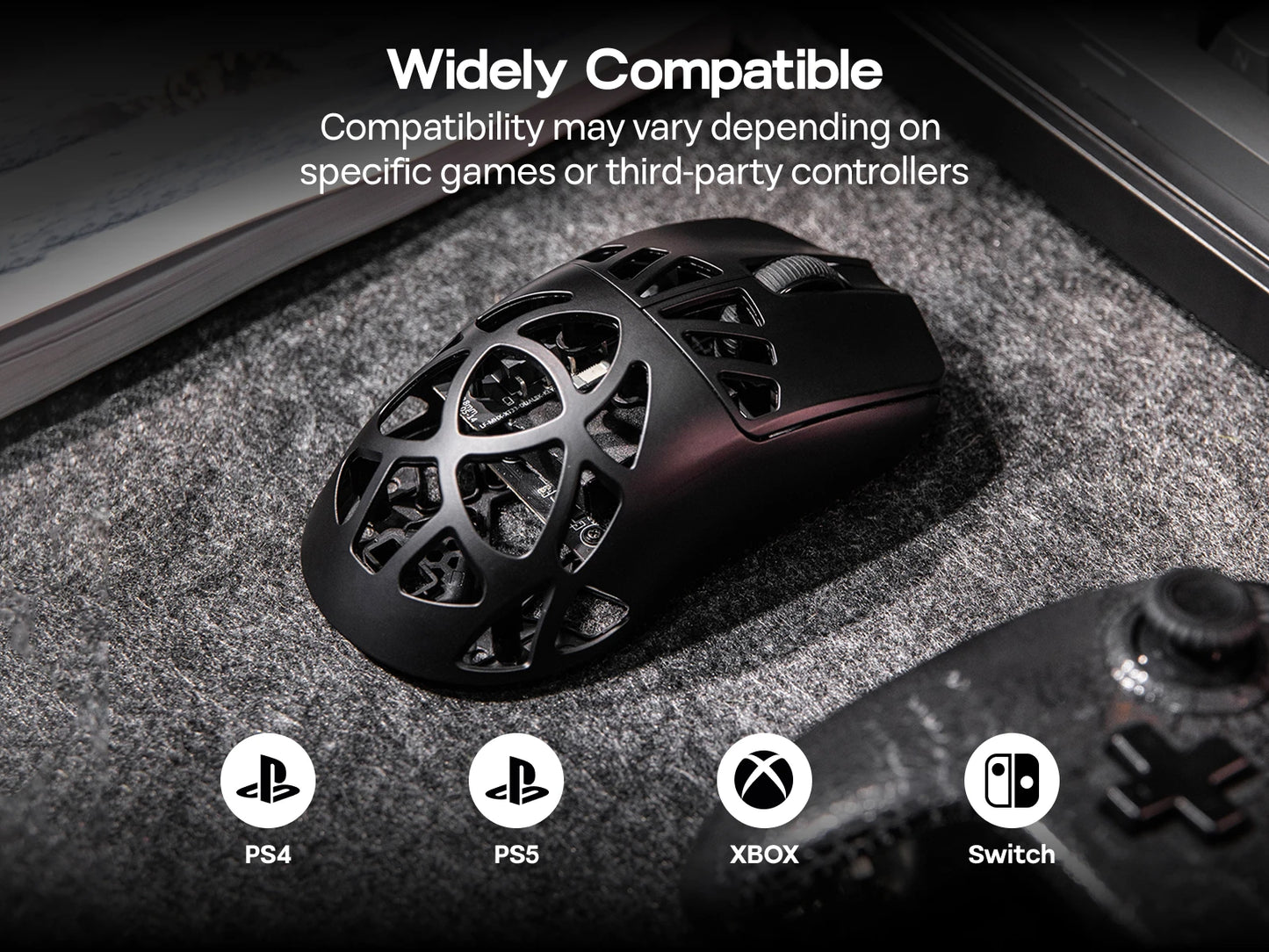 Ratón gaming inalámbrico EPOMAKER Carbon X con cable/2.4G/BT, DPI ajustable de 400 a 30,000, sensor PAW3950 para PC/Mac/Linux