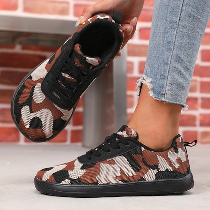 Camouflage-Damenschuhe mit breiter Zehenbox, atmungsaktivem Mesh und bequemer flacher Sohle – neue Barfußschuhe mit weicher Sohle, Damen-Sneaker
