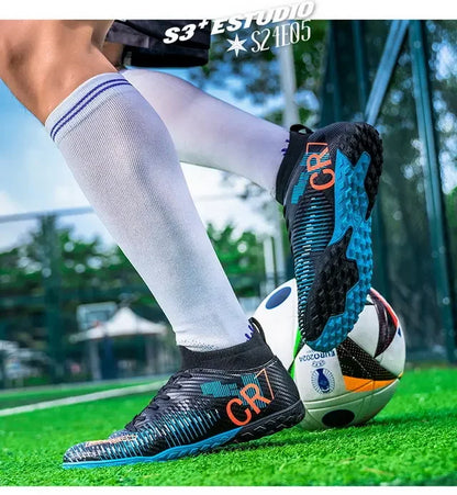 Kids Anti Collision Toe Football Boots Lace Up Closure Short Non Slip Studs Wearproof Breathable Outdoor Grass Game Shoes