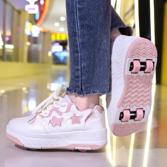Kids Roller Skate Shoes - Rechargeable Wheels Fashion Color Shiny Birthday for Boys and Girls Two-in-One Casual Shoes