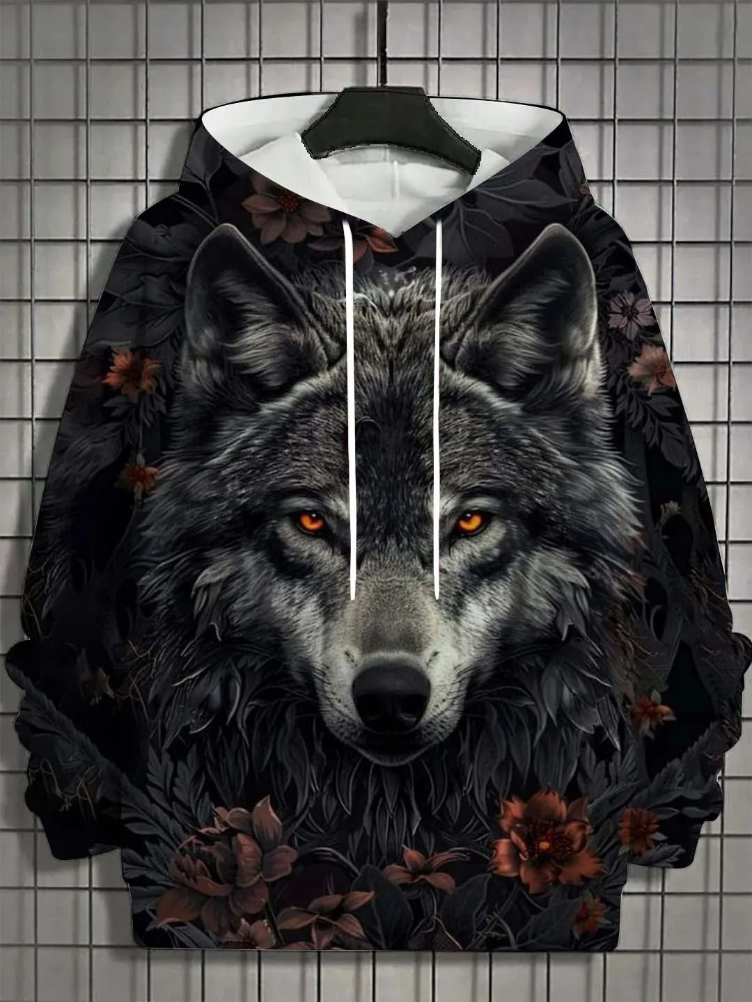 2025 Herren-Herbstmode: bequemes, weiches Kapuzen-Sportshirt mit Wolf-Print für Outdoor, City und Streetwear