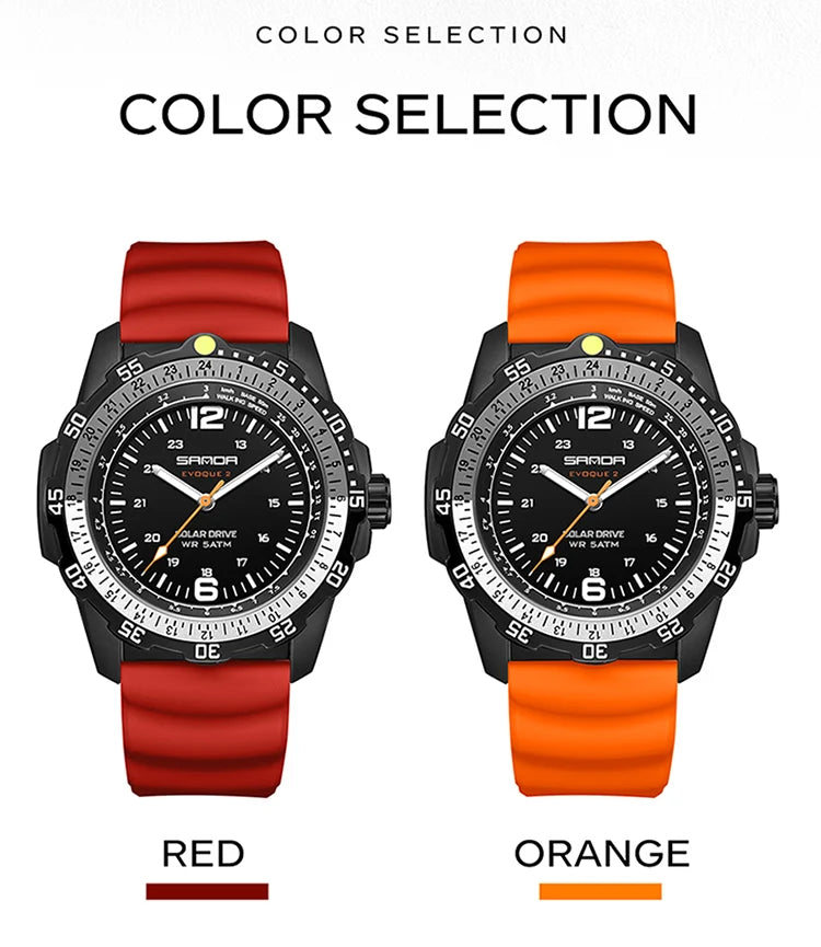 SANDA Luxury Men's Solar-powered Watch Creative Quartz Dial Luminous Hands Waterproof Sport Student Wristwatch Innovative Design