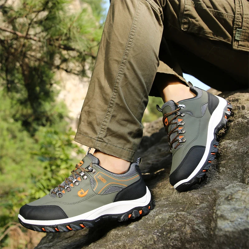 Autumn and Winter Men's Waterproof Hiking Shoes, Outdoor PU Leather Sports Shoes, Wear-Resistant, Walking, Tactical