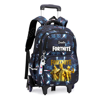 Fortnite-Trolleytasche – leichtes Treppensteigen, Anime-Design, wasserfester Rucksack mit Rollen, großes Fassungsvermögen, Schultasche für Schüler, lässige Reisetasche