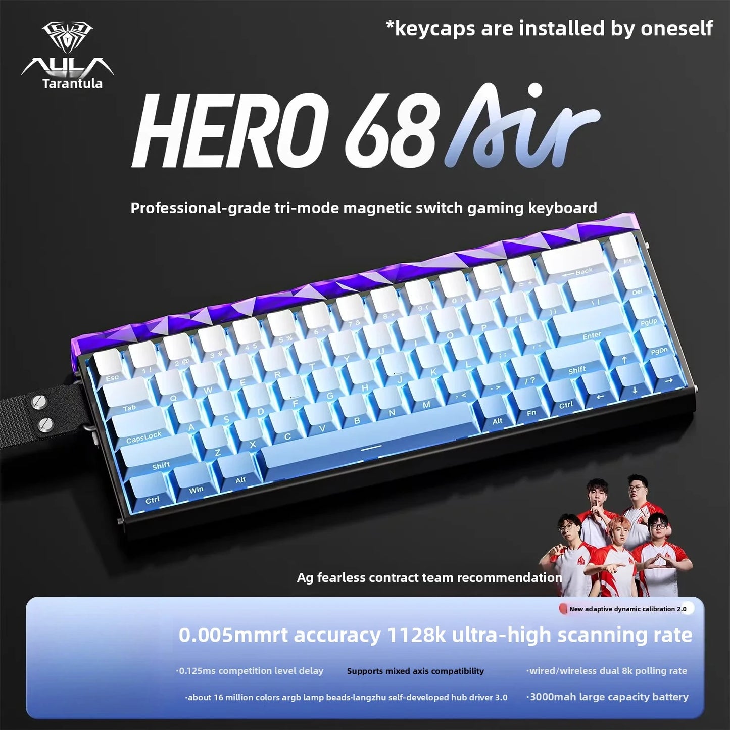 New AULA HERO68 Air 3-mode Magnetic Switch Gaming Mechanical Keyboard E-sport Custom Wired Keyboard Ergonomic Accessories