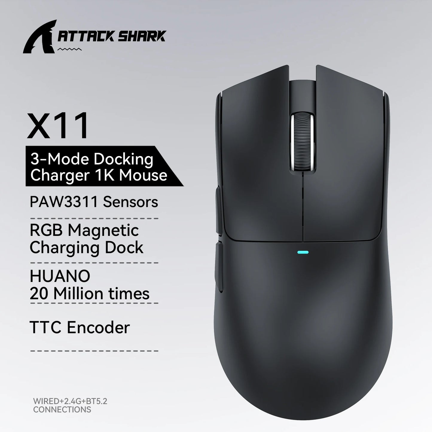 Ratón gaming ATTACK SHARK X11 y ratón inalámbrico X11 SE 22000 DPI, sensor PAW3311, BT/2.4G/con cable, ligero de 59g, 2000W clics