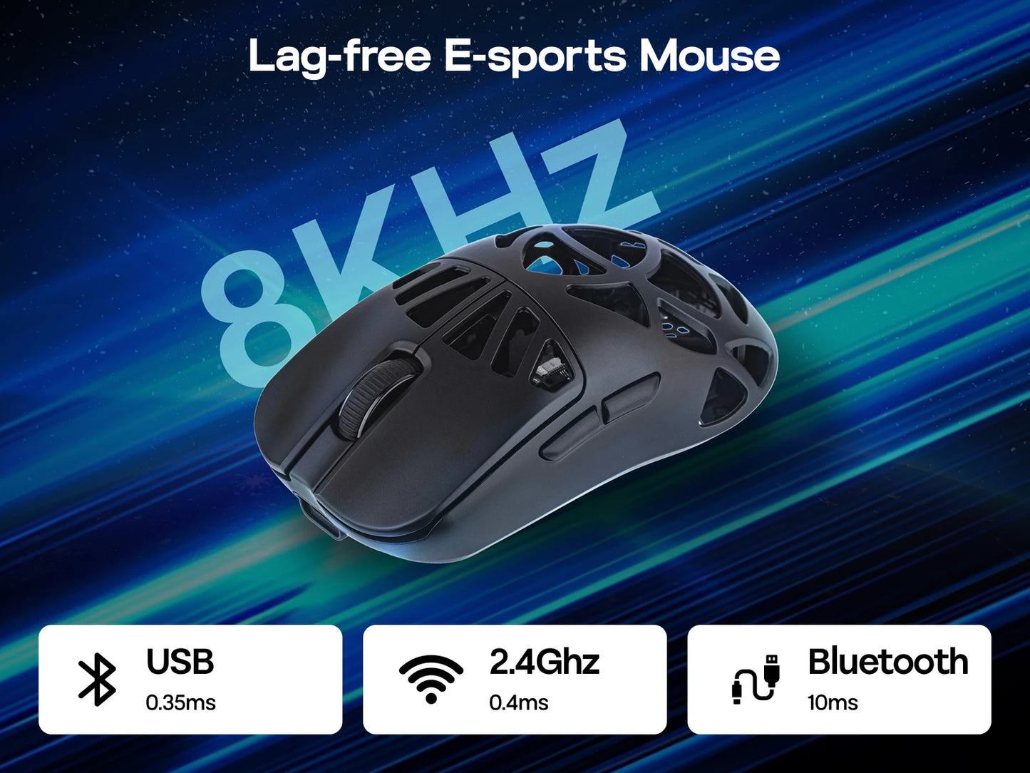 Ratón gaming inalámbrico EPOMAKER Carbon X con cable/2.4G/BT, DPI ajustable de 400 a 30,000, sensor PAW3950 para PC/Mac/Linux