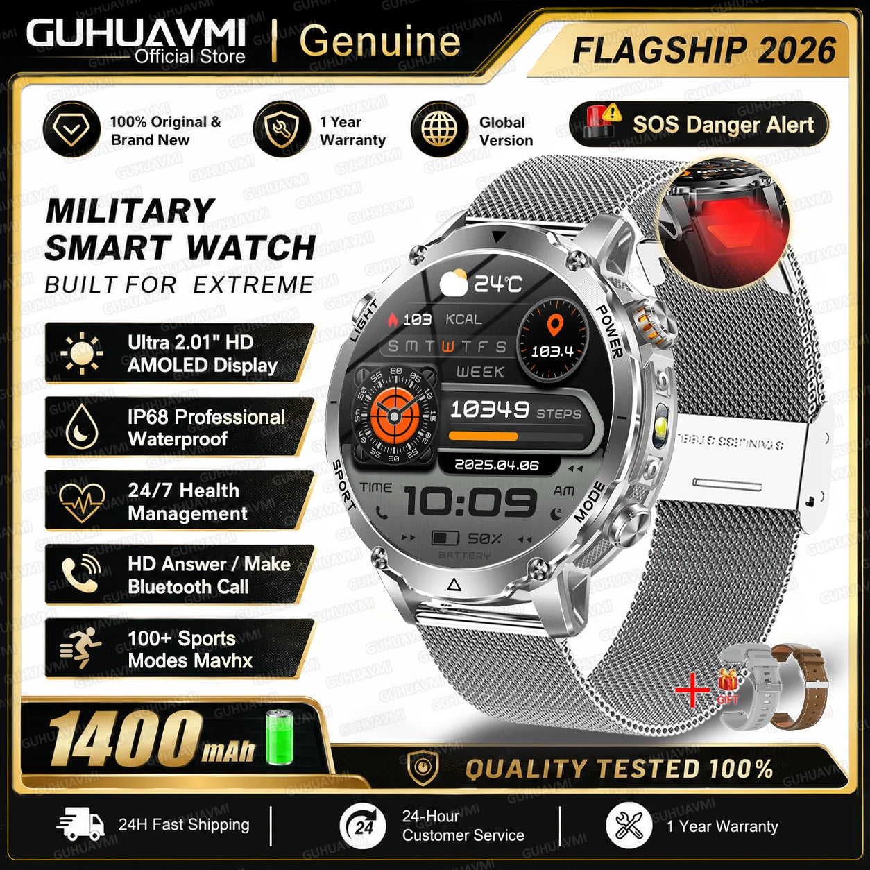 2026 TANK Ultra New 1400mAh Big Battery Smart Watch Men GPS path Sport Flashlight BT Call Waterproof Outdoor Military Smartwatch