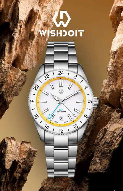 WSD9025 New Men's Automatic Watch Quartz Swiss Movement BGW9 Luminous Bezel 4-Pin GMT 150 Meters Waterproof Diving
