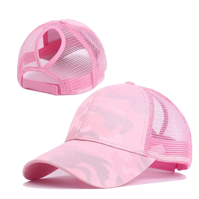 1pc Outdoor Camo Mesh Baseball Cap for Women Adjustable Ponytail Snapback Lightweight Sun Hat for Female Runners Hikers
