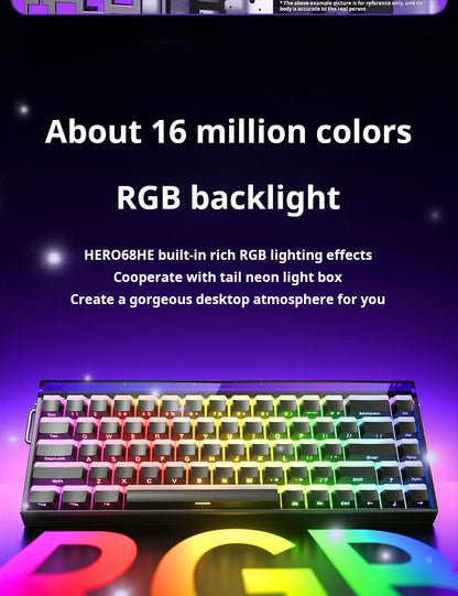 Tastiera meccanica gaming AULA HERO 68 HE con asse magnetico RT, cablata, illuminazione RGB, polling rate 8K e incisione laterale