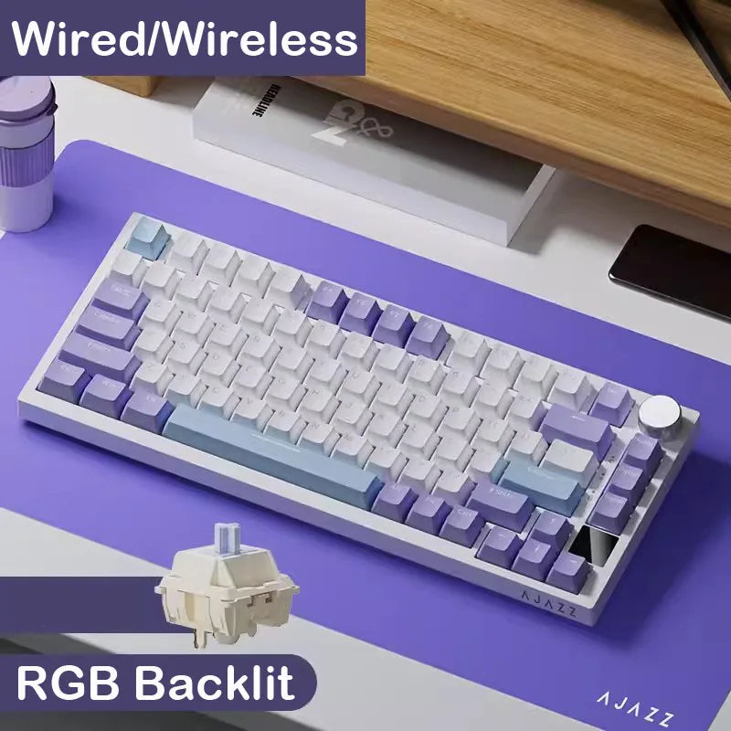 Teclado Gaming Mecânico AJAZZ AK820 Pro com Fio e Sem Fio, Tri-Mode, Retroiluminação RGB, Switches Hot-Swappable, Layout Compacto 70%, PC/Mac