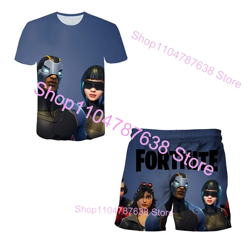 2-teiliges Set F-Fortnited Victory 3D-T-Shirt und Shorts für Kinder, Oberteile für Mädchen und Jungen, Battle-Royale-Kleidung, Harajuku-Tees, Hero-Kinder-T-Shirt