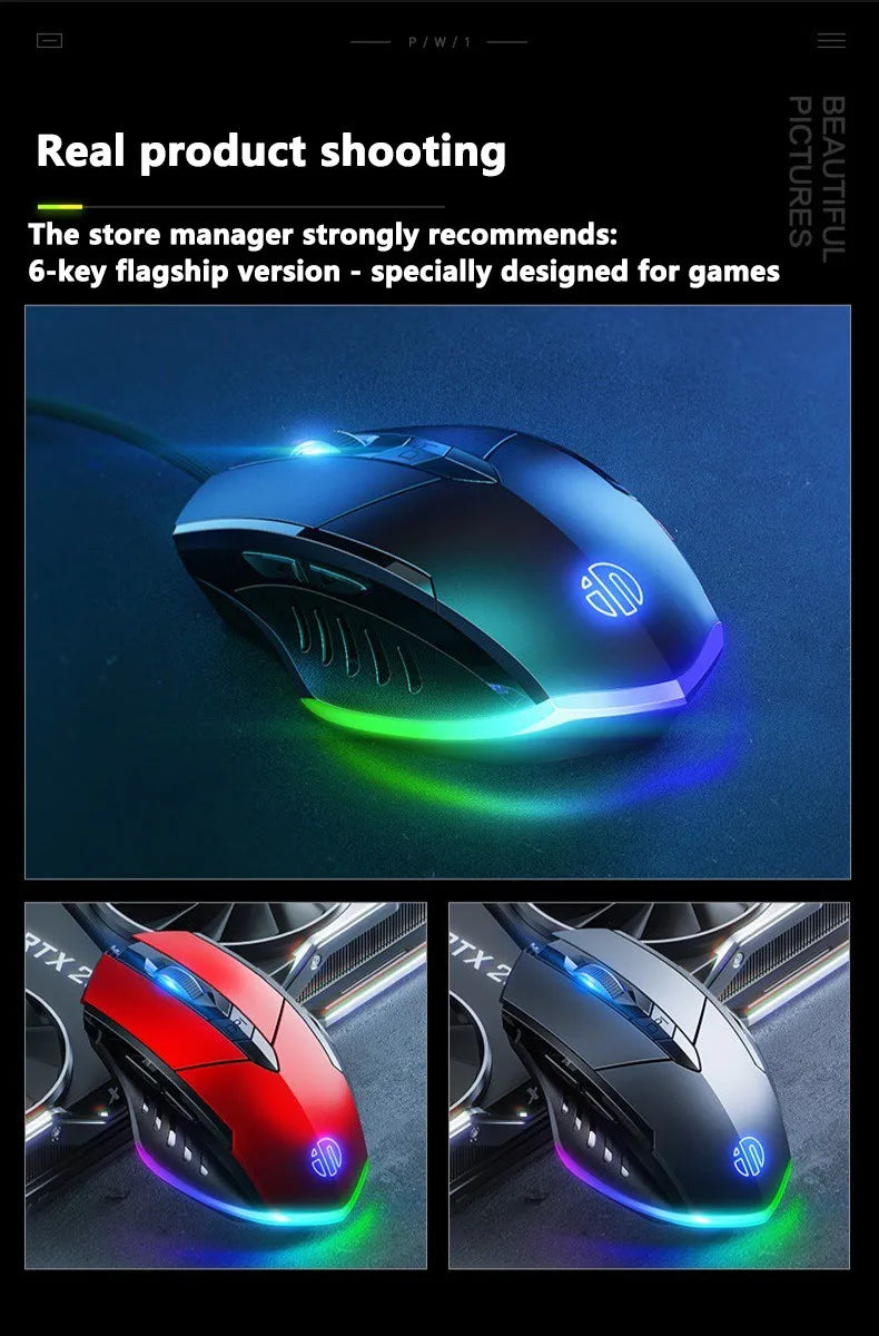 Inphic W1 Wired Mouse Esports Gaming Mouse Macro Programming Definition to Adjust DPI Silent Office Mouse