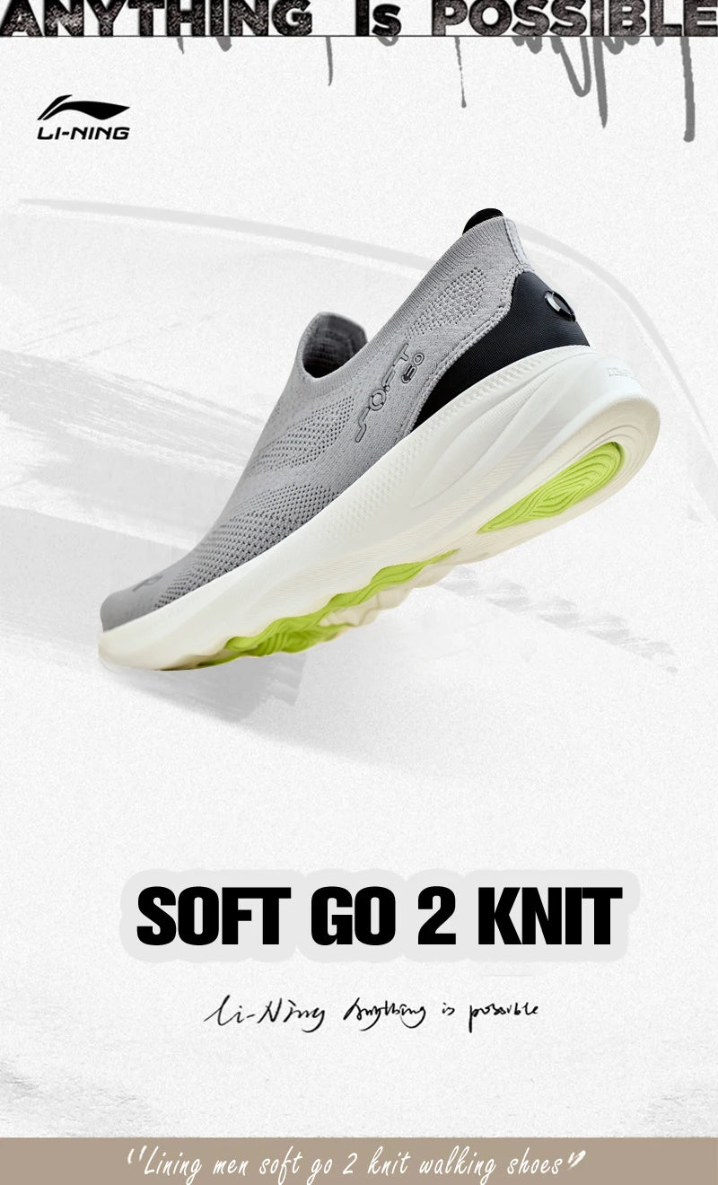 Zapatillas deportivas casual sin cordones Li-Ning SOFT GO 2 KNIT para hombre, cómodas, estables y con amortiguación, de malla para caminar, jogging y uso diario AGLV017