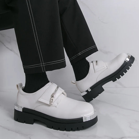 Men's thick soled leather shoes Designer's personalized style Leisure Party Office Outdoor Fashion Street Black white shoes