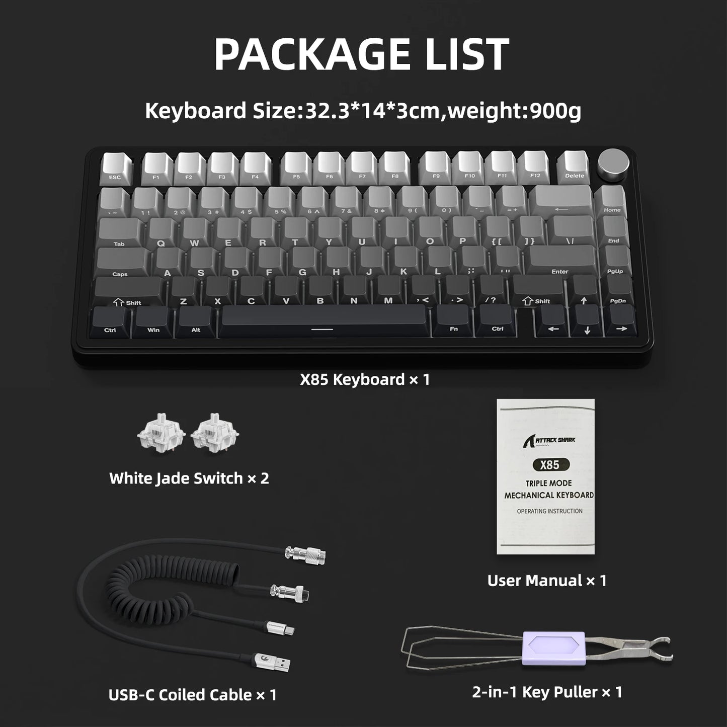 Teclado mecânico ATTACK SHARK X85 Tri-mode Gasket 75% com botão CNC, acolchoamento de 5 camadas, hot-swappable, retroiluminação RGB, NKRO