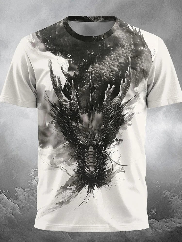 3D-Drachenprint Herren-T-Shirt – Sommerliches Freizeit-Streetwear-Shirt für Herren, Outdoor-Sport, Kurzarm, Urban Fashion
