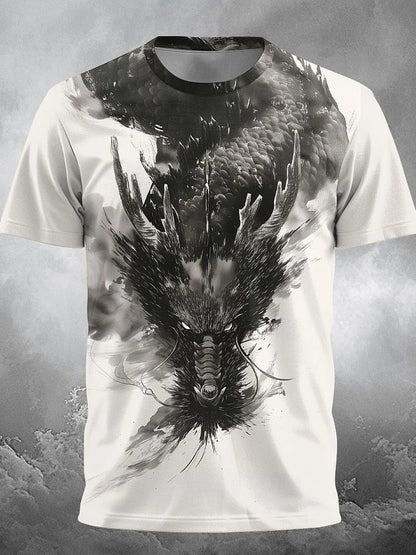 3D-Drachenprint Herren-T-Shirt – Sommerliches Freizeit-Streetwear-Shirt für Herren, Outdoor-Sport, Kurzarm, Urban Fashion