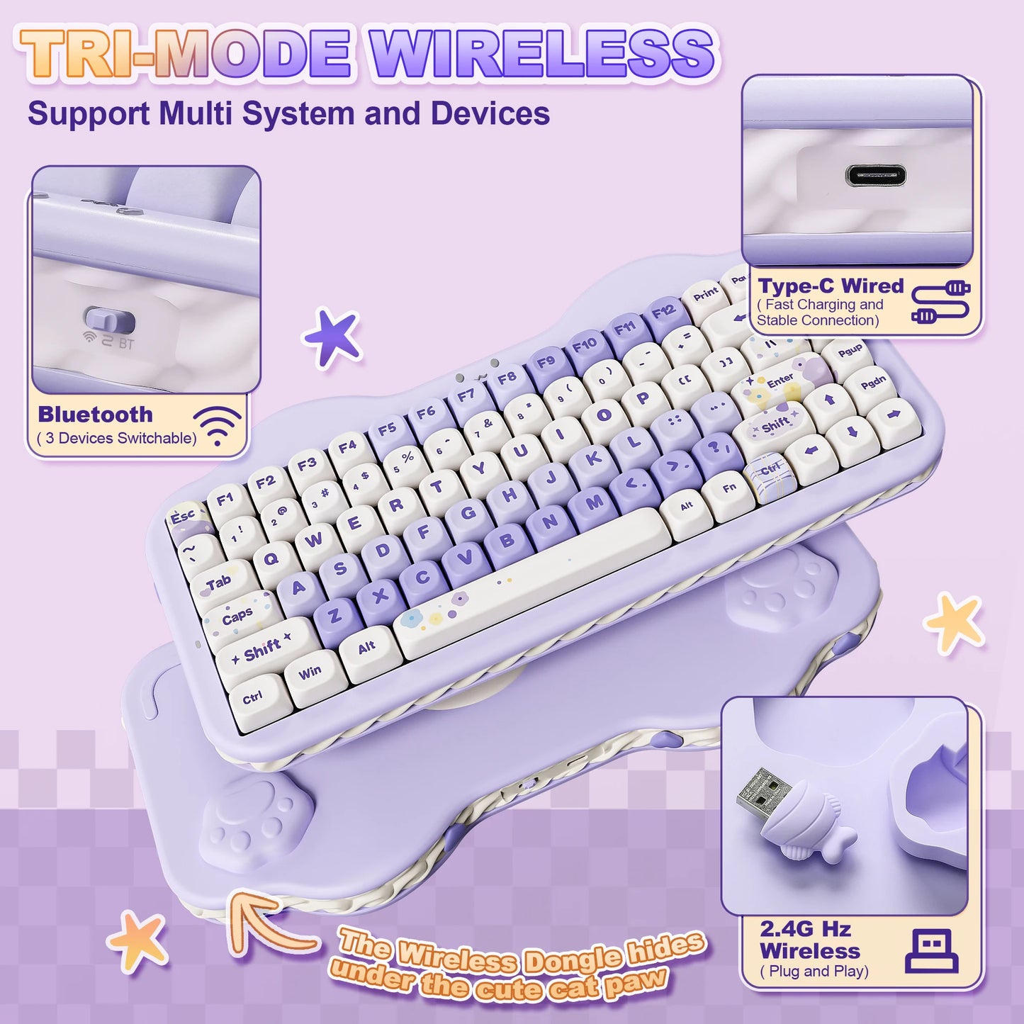 YUNZII C75 Wireless Mechanical Keyboard, 75% Creamy Hot Swap Custom RGB Keyboard, Gasket Cute Cake Design, for Win/Mac/Gaming