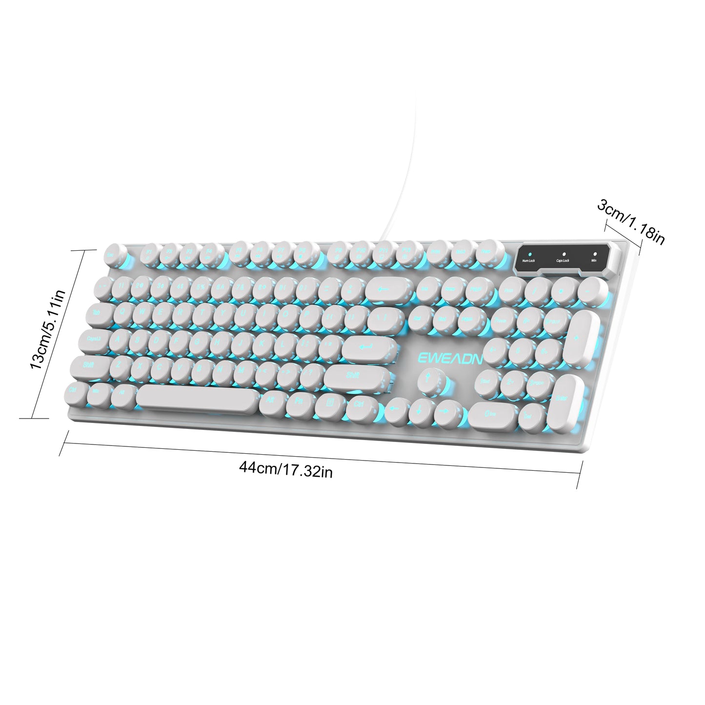 EWEADN GX330 Typewriter Gaming Keyboard,104Keys Wired Round Keycaps with Blue Backlit USB Wired Computer External Keyboards